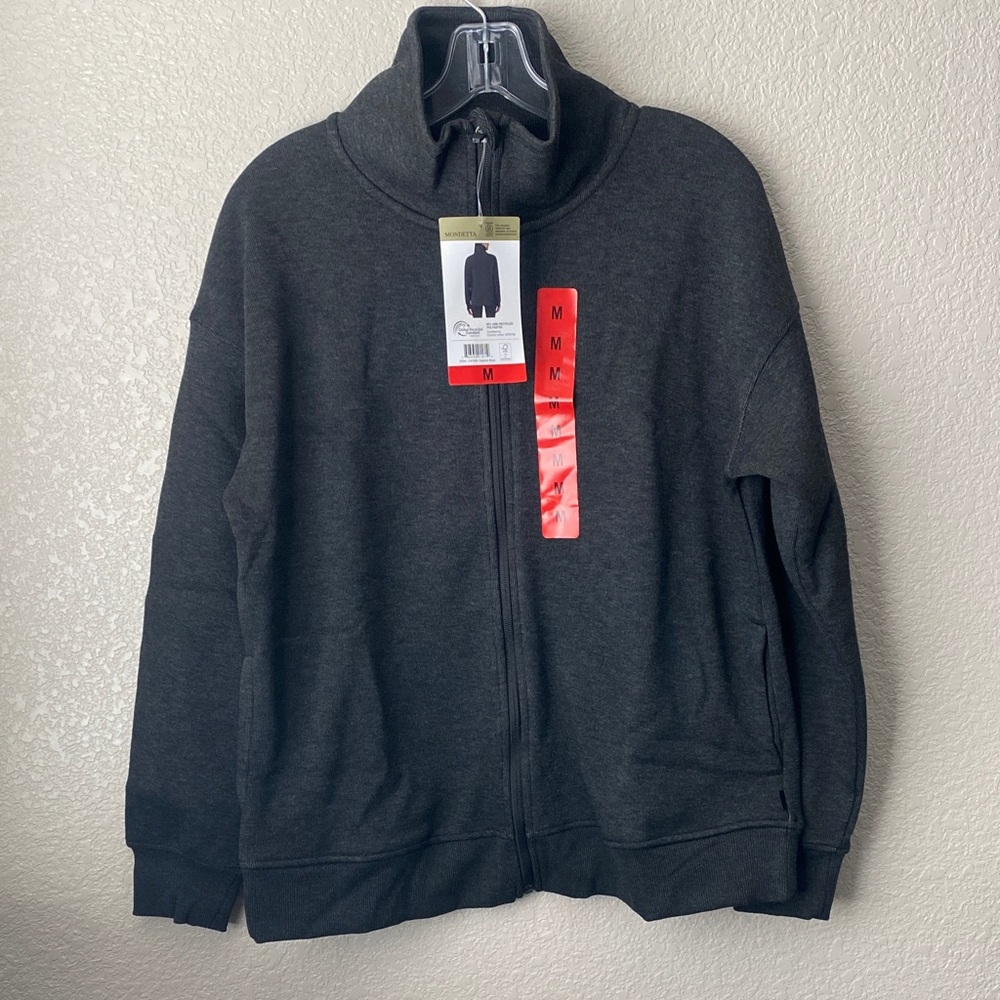 MONDETTA Women's Heathered Full Zip Fleece, Heather Black/M